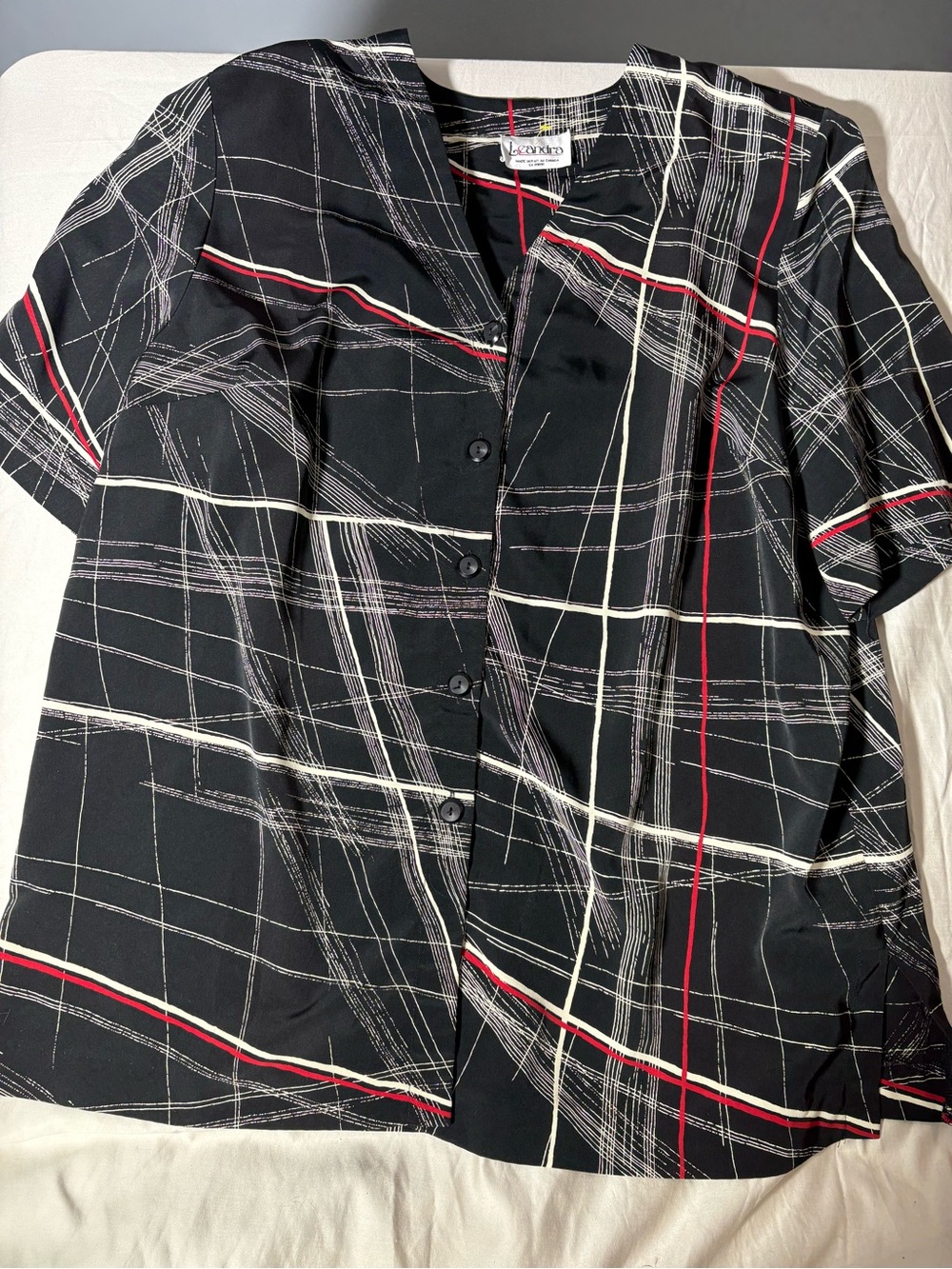 Black Plaid Short-Sleeve Button Shirt - Leandra